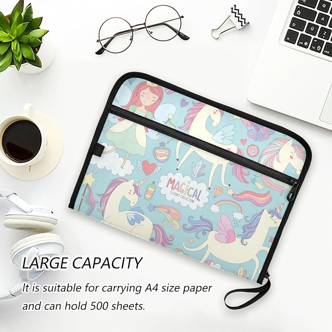 13 Pockets Expanding File Folder Unicorns and Fairy Princess with Sticky Labels Accordion File Folder Document Organizer Letter Size A4 Papers Expandable File Keeper
