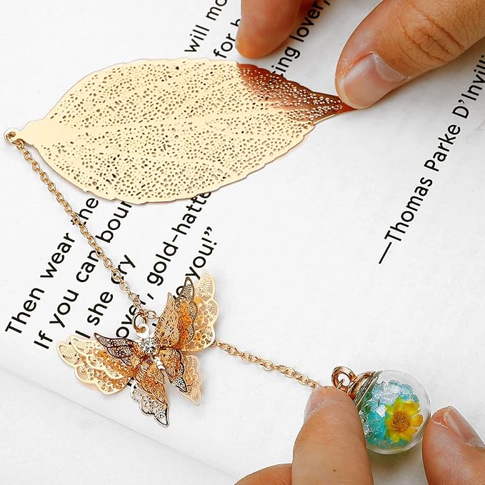 Toirxarn Metal Leaf Bookmark with Butterfly Charm – Christmas Stocking Stuffer for Women & Teachers – Cute Small Gift for Book Lovers & Holiday Inspiration