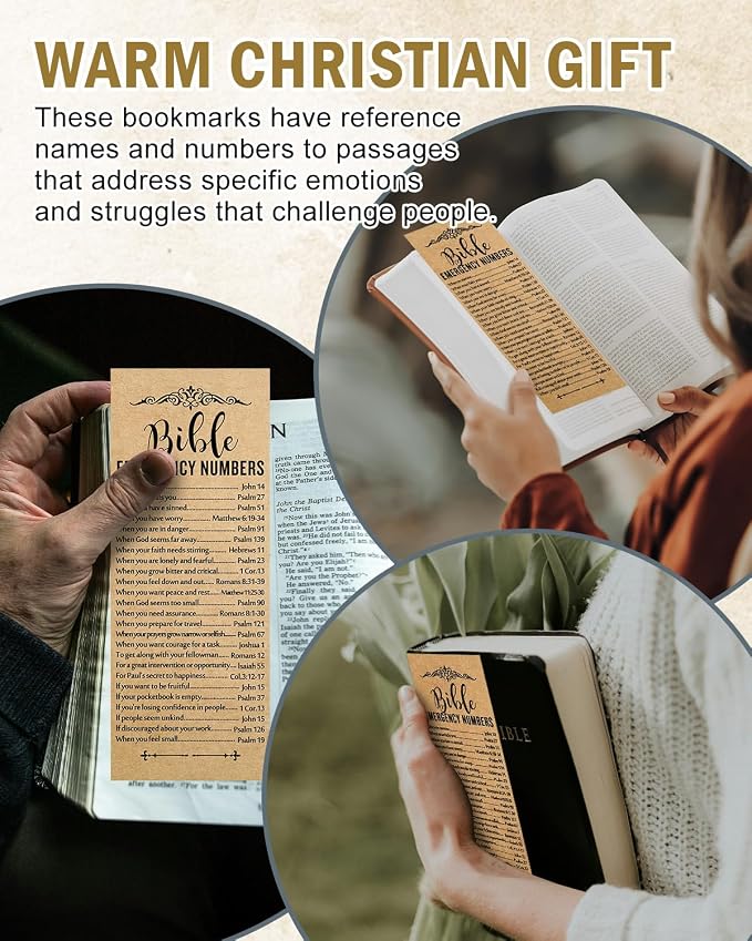 120 Pcs Bible Emergency Numbers Bookmark, Christian Bookmarks, Religious Bible Verse Bookmark, Christian Gifts for Church Supplies, Giveaways for Church Welcome Gifts Sunday (Brown)
