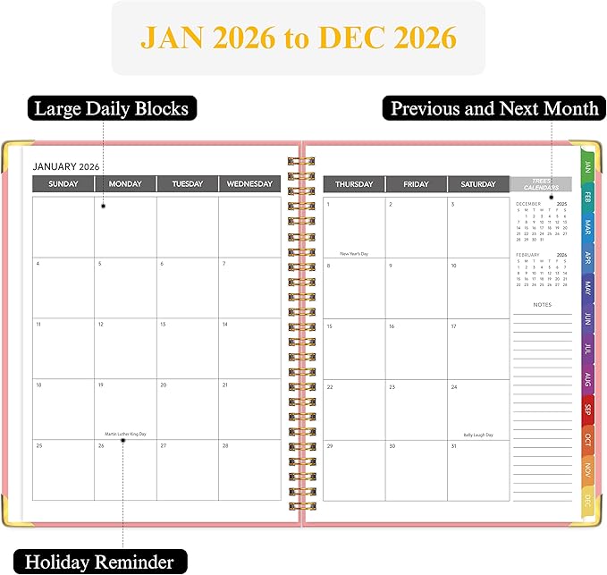 Appointment Book 2026 with Colorful Tabs ,Hardcover Weekly & Monthly Appointment Planner from Jan 2026-Dec 2026 ,Daily 7AM - 10 PM Hourly Schedule Planning for Salon,Client,12 Monthly Calendar 9" x 11", Pink