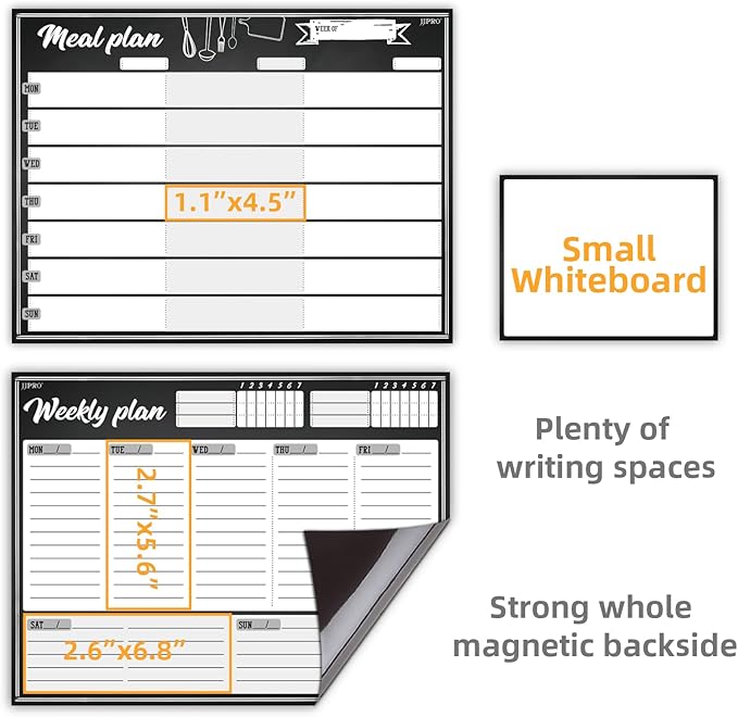 JJPRO Magnetic Dry Erase Meal Planning Whiteboard for Refrigerator-Magnetic Weekly Planner for Fridge-One Bonus Notepad whiteboard-Refrigerator Organizer with Weekly Planning Boards