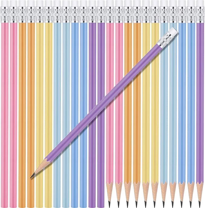24 Pcs Round Pencils with Eraser 2 HB Cute Pencils Bulk for School Graphite Wood Color Unsharpened Pencil for Drawing Sketching Wedding School Teacher Supplies Student Reward