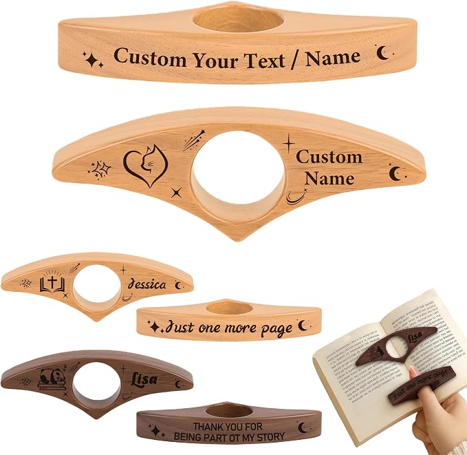 Personalized Book Page Holder,Custom Thumb Book Page Holder for Reading,Wooden Book Thumb Page Holder with Engraved Name/Logo,Bookish Gifts for Book Lovers,Readers (A)