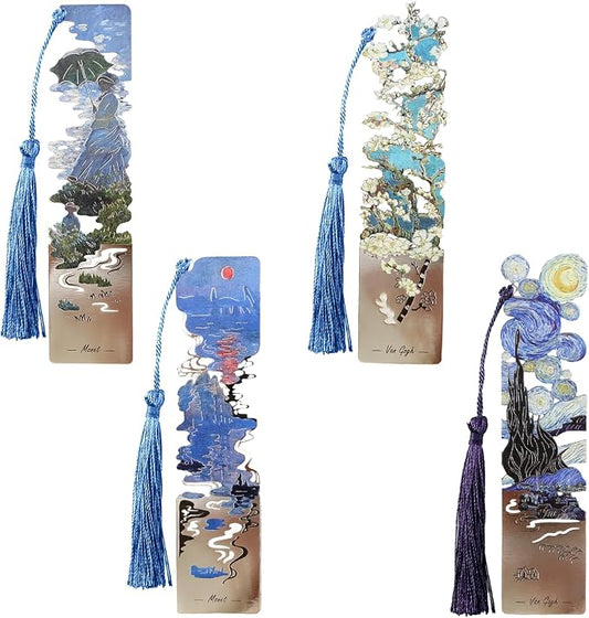 4-Piece Metal Bookmarks with Tassel - Retro Oil Paintings (BKM-046-006-F4)