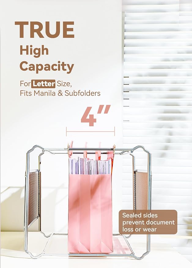 SortRax Plastic High Capacity Hanging File Folders, 4" Expansion for Bulky Documents, Side-Sealed Pocket, Holds Heavy Files, Letter Size, Movable Dividers, Insertable Tabs, 6 Pack, Pastel Colors