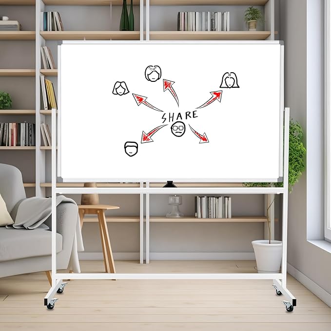 Mobile Whiteboard on Wheels 60 X 40, Double-Sided Large Rolling White Board Dry Erase Board with Stand, Magnetic Whiteboard with Stand, Portable Standing Whiteboard for Home Office School