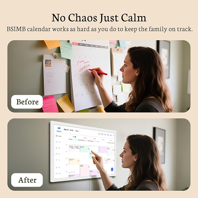 BSIMB 24 Inch Digital Calendar Wall Touch Screen - Chore Chart, Meal Planner, Rewards System, Photo Display, Smart Electronic Calendar Interactive Hearth Display for Family Schedules, Seamless Scheduling White