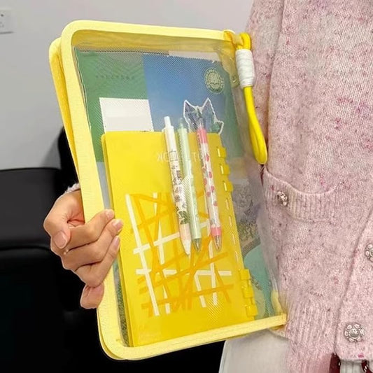A4 Waterproof Colored File Bag Clear Homework Folder Book Sleeve Mesh Zipper Pouch Bags Clear Pouches for Classroom with Binder Zipper and Handle for School, Office, Travel - Reusable Storage