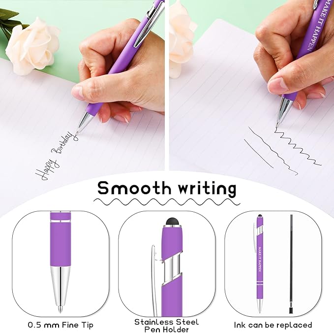 Zonon 12 Pcs Inspirational Pens Gift Set Funny Ballpoint Pen with Stylus Tip Motivational Graduation Gifts Bulk for Teacher Coworkers Nurse School Office Supplies(Assorted Color,Motivational Style)