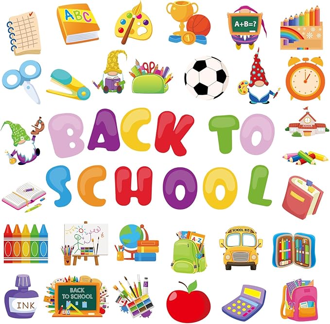 102 Pcs Back to School Cutouts Welcome School Classroom Bulletin Board Decorations Set School Bus for First Day Theme Party Decor DIY Book Chalkboard for Kids and Teacher Party Favor Supplies