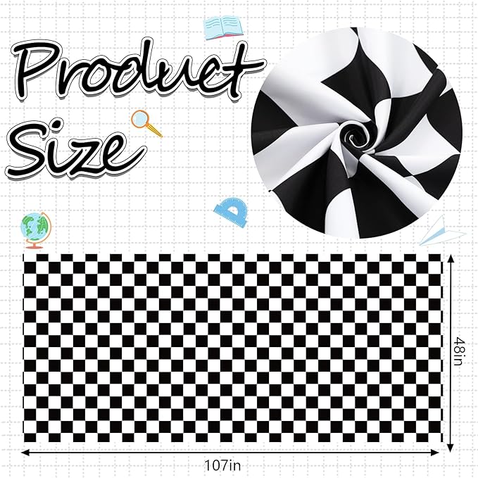 Mindsoft 48 '' x 107 '' Black and White Checkered Bulletin Board Fabric Back to School Classroom Decoration for Bulletin Board Background Decor Pillow Crafts