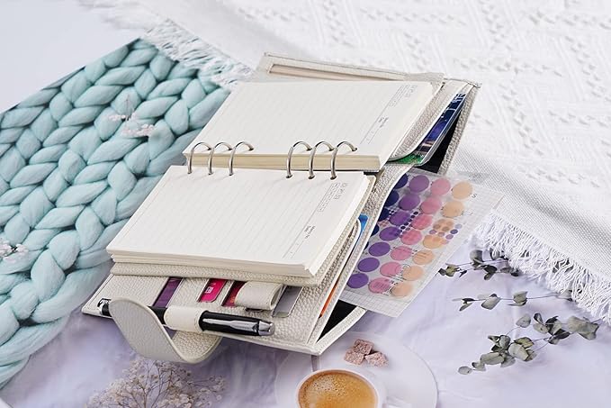 Moterm Personal Luxe Rings Planner - Genuine Leather Binder Organizer (30mm Ring, Pebbled-Cream)