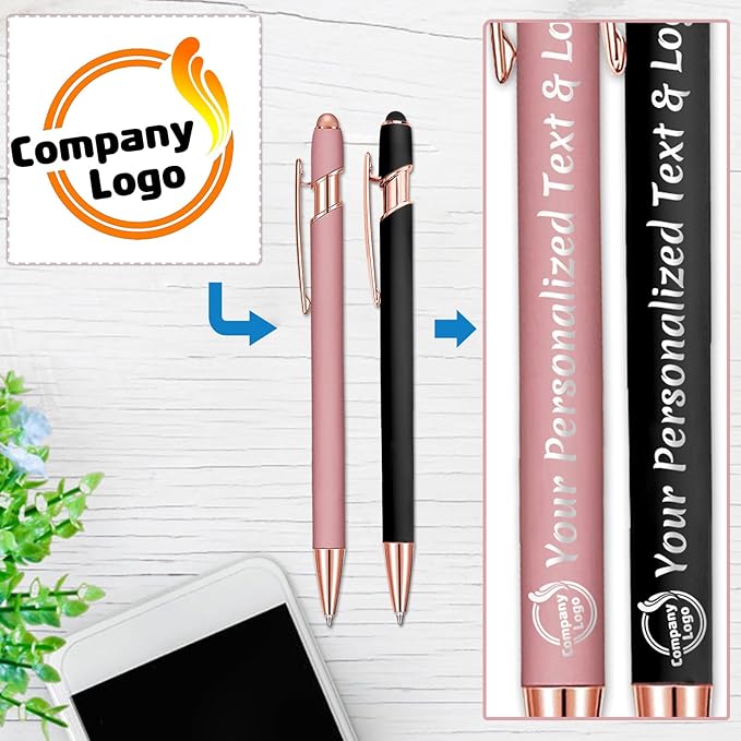 STREADVE 150 Personalized Custom Pens Engraved Writing Pen with Name Logo, Customized Promotional Items Stylus Pen Gifts for Men Women Realtor Nurse Wedding Business, Black