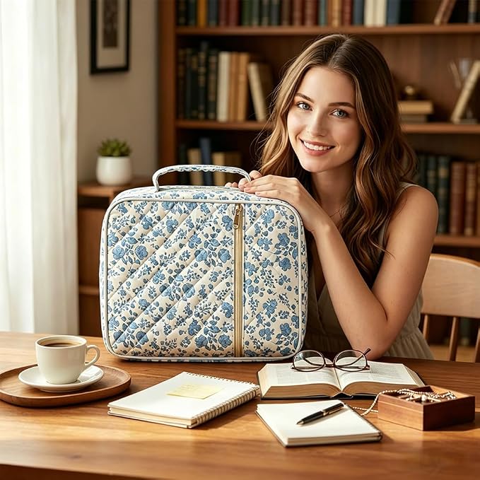 Bible Bag Cover Case for Women Bible Carrying Bag with Handles Bible Study Supplies & Accessories Christian Gifts for Women (White Blue)