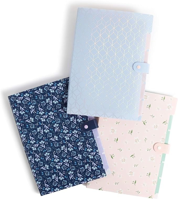 U Brands Fashion Expanding File Folder, Poly 5-Pocket Folder, Elevated Patterns, 3 Pack (3450U01-12)