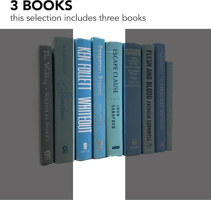 Decorative Accent for Home Decor – Real Books by Color® Interior Styling Piece for Bookshelf, Coffee Table, Design Display (Set of 3, Light Blue)