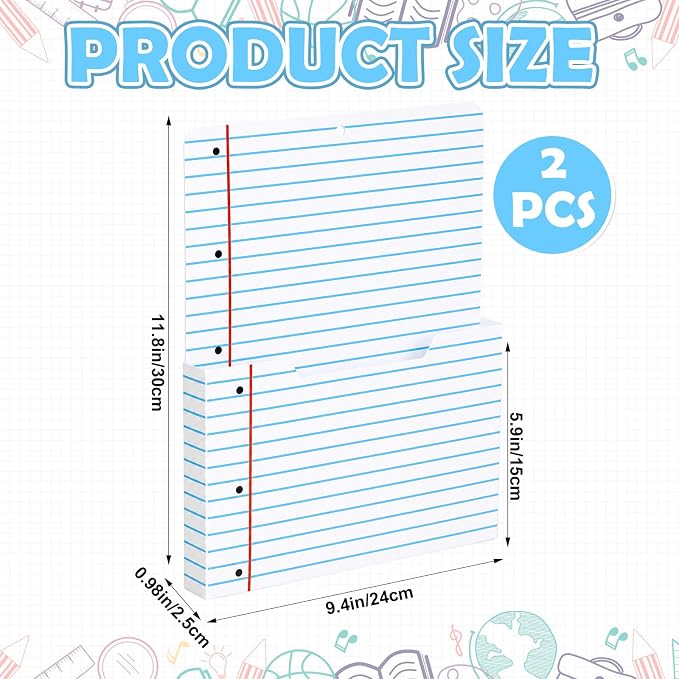 Gilprop 2 Pack 2 Pcs Composition Notebook Magnetic File Folder Holder Pocket File Organizer Classroom Decor Teacher Desk Accessories for Whiteboard Classroom Essential No Drilling (Notebook Lined)
