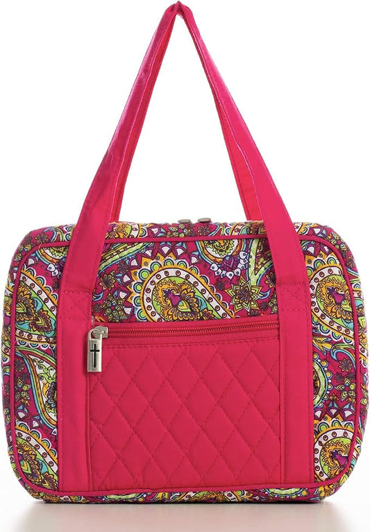 DIWI Quilted Bible Cover Large Sizes 10 X 7 X 2.75 Inches Bible Tote Good Book Case (L, C2 Magenta Paisley)
