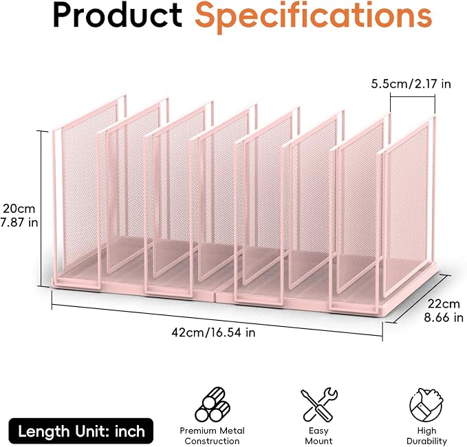 Desk File Organizer, 7 Section Vertical Metal File Organizer for Desk, Desktop File Organizer Stand, Paper Folder Organizer for Office Home Classroom Storage (Pink, 7 Section)