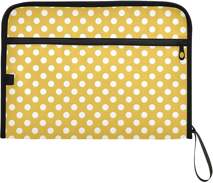 ALAZA Polka Dot Yellow White 13 Pocket Expanding File Folder with Labels, Accordion File Folder File Organizer Letter A4 Paper for Office School Student