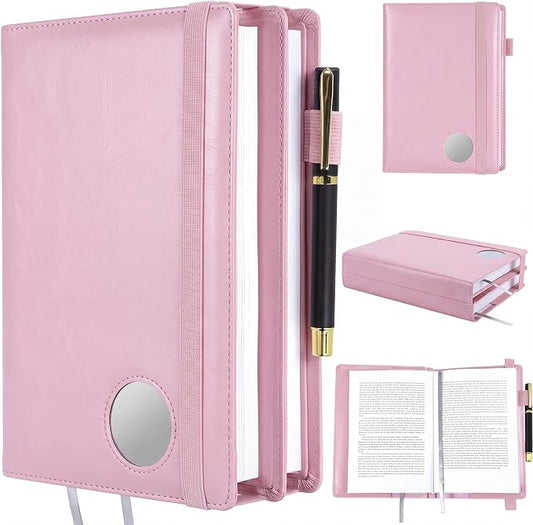 Motipuns Double AA Book Cover & 12 Steps & 12 Leather Double AA Book Cover Medallion Holder Paperback Protector Leather Gift for Women Men (Light Pink,1 Pack)
