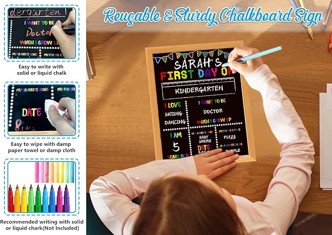 First Day of School Board Sign - Double Sided First and Last Day of Preschool Kindergarten Chalkboard Sign Reusable & Erasable Back to School Supplies Photo Prop Gift for Kids Girls Boys