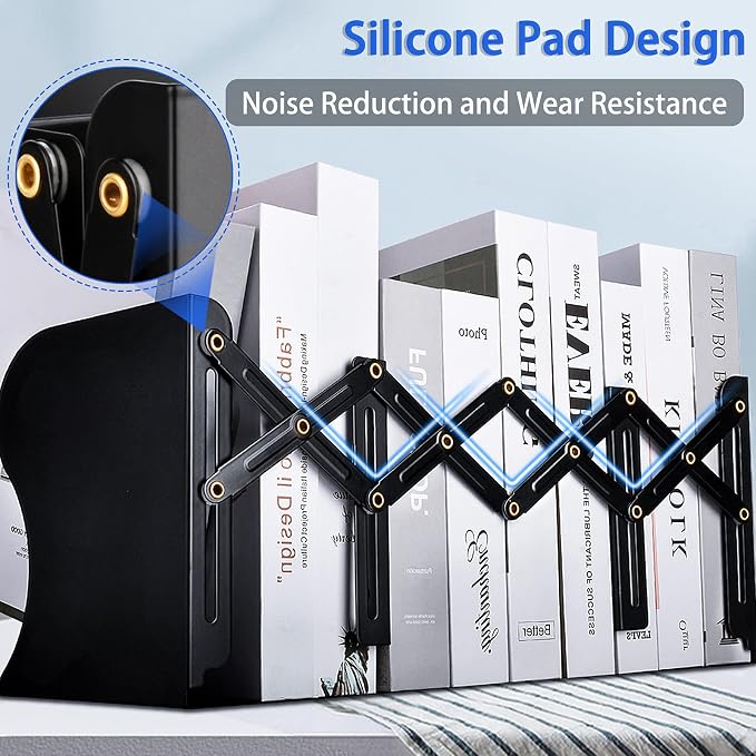 Non Skid Book Ends to Hold Books, Carooyac Metal Adjustable Book Ends Decorative Bookends for Home Office, Heavy Duty Kids Bookshelf Magazine Holder Book Organizer for Desk