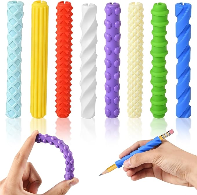 8-Pack Textured Silicone Pencil Grips–Sensory Fidget Sleeves for Kids& Adults,ADHD &Autism Anxiety Relief,Quiet Classroom&Travel Fidget Tool for Focus, Fidget Gifts Christmas Stocking Stuffers