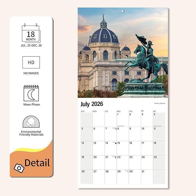 Wall Calendar 2025-2026 Planner Calendar - Europe Hangable Monthly Wall Calendar with Large Blocks for Organizing & Planning, Academic Schedule, Home, Office & family, Thick & Sturdy Paper (12"x24" Open)