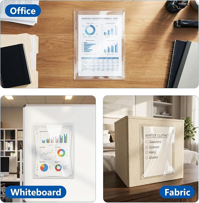 TOTiyea 10-Pack Clear Adhesive Pockets, Letter Size 8.5” x 11” Self-Stick Sheet Protectors for Classroom & Office, Waterproof, Wipe-Clean, Crystal Clear Document Holders (10)