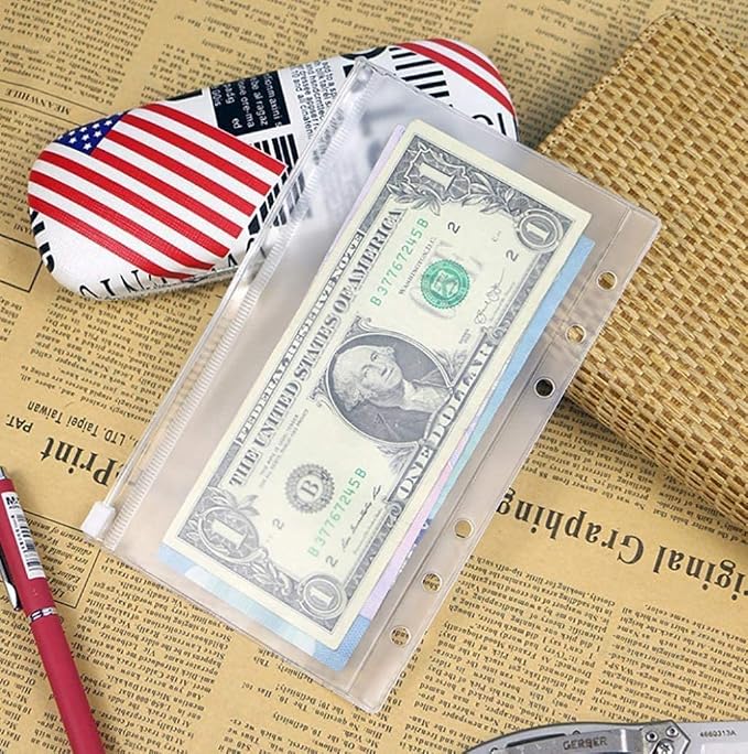 6 Pack A6 6 Holes Binder Zip Pockets Plastic Binder Zipper Folders Waterproof 6 Holes Zipper Loose Leaf Bags Zip Lock Envelope for Documents Notebooks Cards