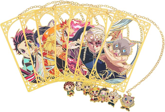 7PCS Anime Demon Bookmark Set, Tanjiro Hashira Brass Bookmarks for Readers, Students, Anime Fans, Book Lovers, Reading Accessories (7pc Hashira)