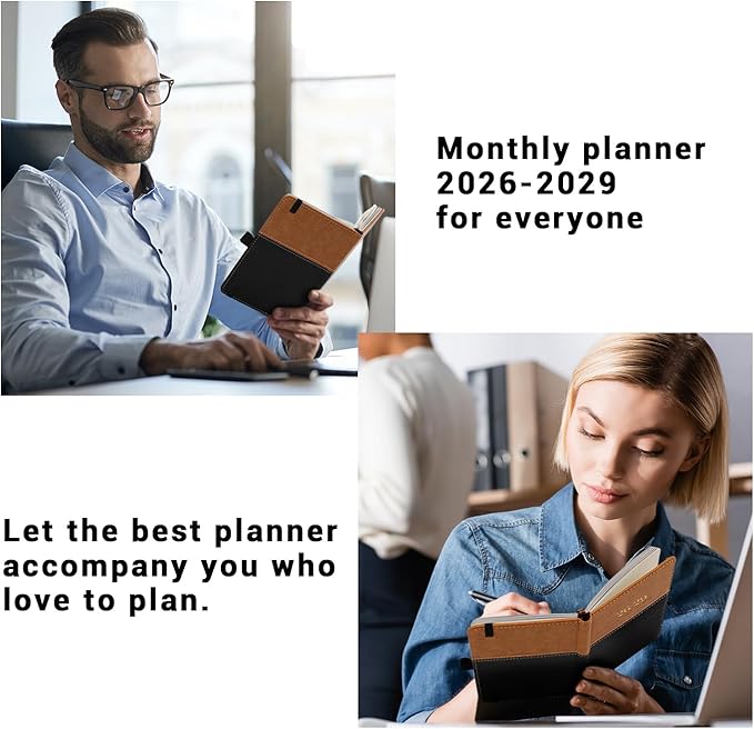 2026-2029 Pocket Calendar/Planner - 3 Year Monthly Pocket Calendar 2026-2029, from July 2026 to June 2029, 6.4" x 3.8", with Elastic Closure, Water Proof Leather
