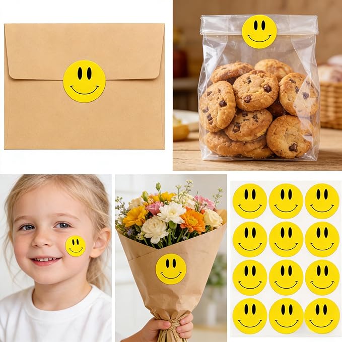 500 Pcs Yellow Smiley Face Stickers - 1 Inch Happy Face Stickers Round Roll Smile Sticker Emoticon Reward Labels for Classroom, Teachers, Party Favors, Scrapbooking, (Yellow Smile)