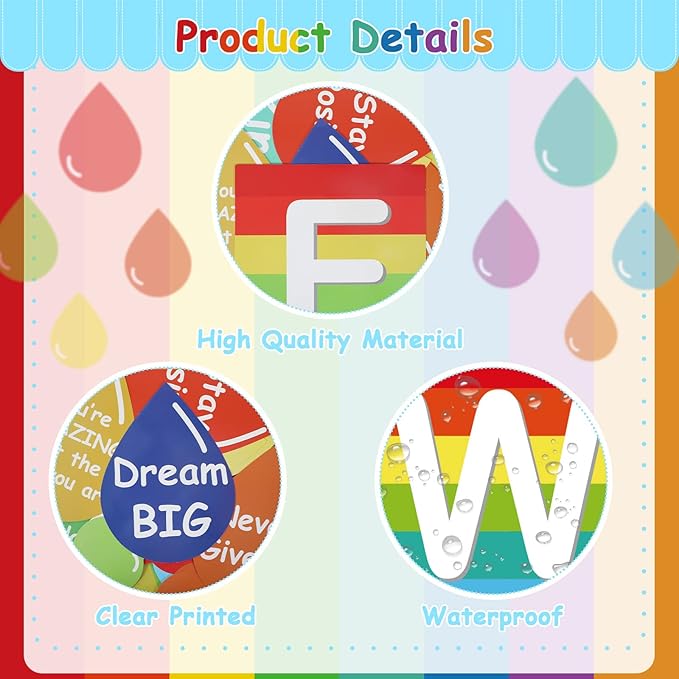 Back to School Bulletin Board Decorations First Day of School Bulletin Board Rainbow Welcome Back Banner Raindrop Motivational Cutouts Classroom Decor School Holiday Bulletin Board
