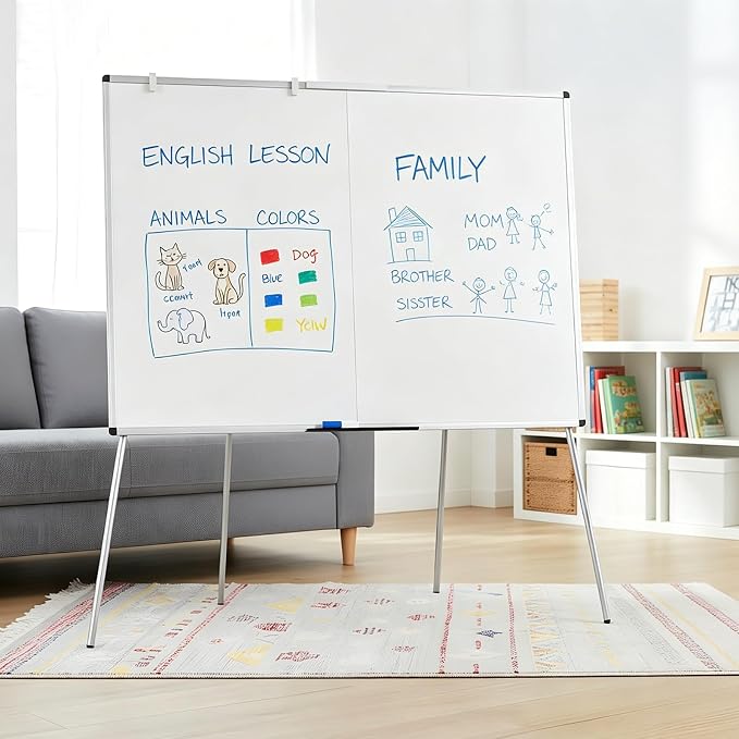 VIZ-PRO Magnetic Whiteboard Easel, 48 x 36 Inches, Portable Foldable Dry Erase Board Height Adjustable for School Office Home