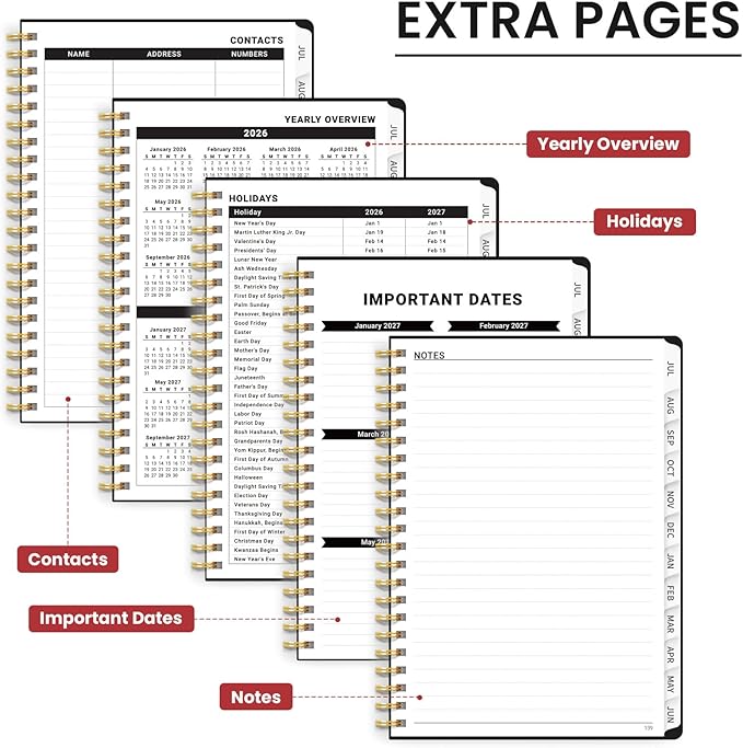 Planner 2026-2027 for Women & Men, Set of 3, Academic Monthly and Weekly Calendar Planner, Jul 2026 - Jun 2027, A5 (6.3" x 8.5"), Teacher Student Planning Book with Tabs, Ideal for Office School Supplies - 3 Black