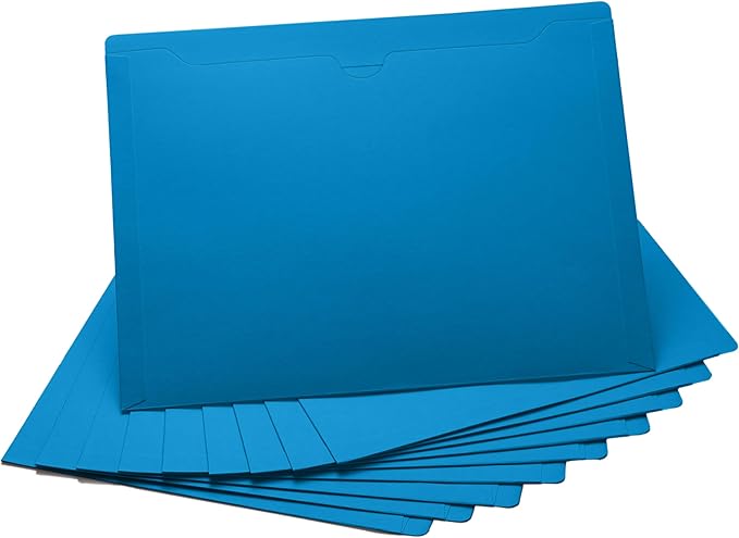 Blue File Jackets, Flat-No Expansion, Letter Size, Reinforced Straight-Cut Tab, 10 Pack