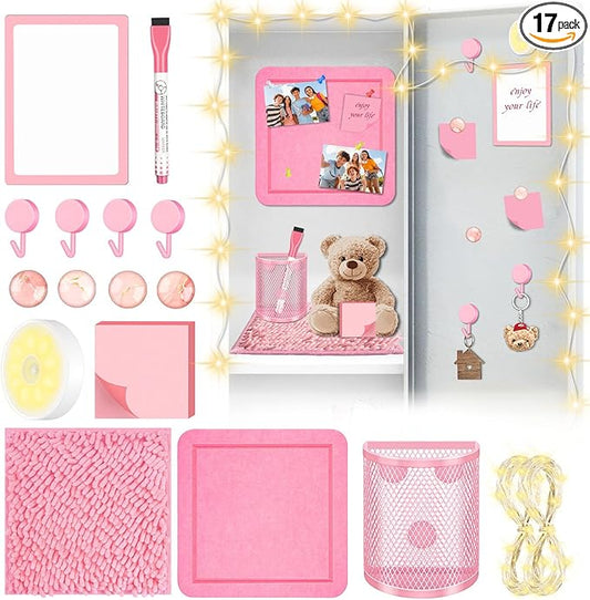 Demonwer Pink Locker Accessories Kit Magnetic Whiteboard Pen Holder Sticky Note Small Carpet Hook for Back to School Essentials Locker Decorations