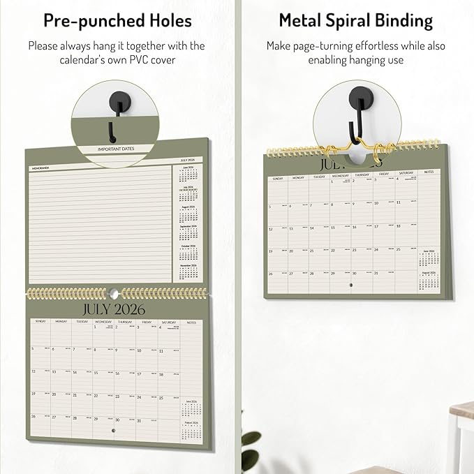 2026 Calendar, Forvencer 21-Month Wall Calendar 2026, Apr 2026 - Dec 2027, 14" x 11" Large Monthly Planner Calendars with Notes Section & Stickers, Ruled Block, Spiral Binding Hanging for Home Office