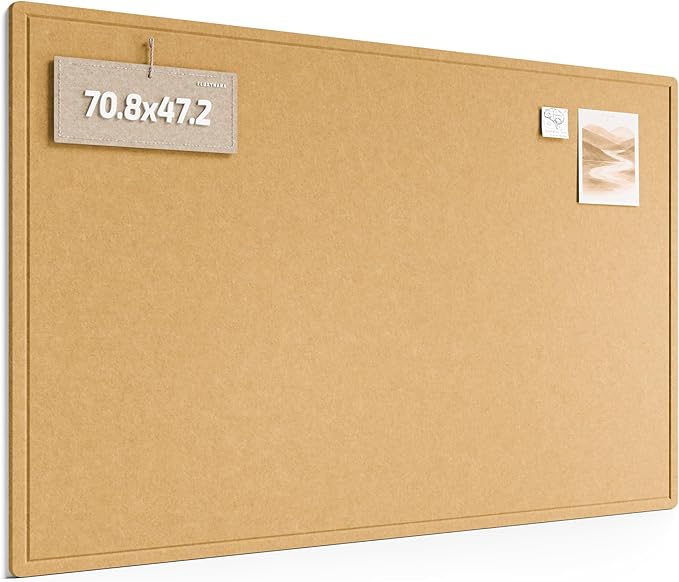 Fluxynara Large Bulletin Board, 70.8" x 47.2" Cork Board Alternative with 48 Safe Removable Adhesive Tabs, Foldable Felt Pin Board for Home Office, Classroom, Bedroom,Entryway for Walls—Mustard Yellow