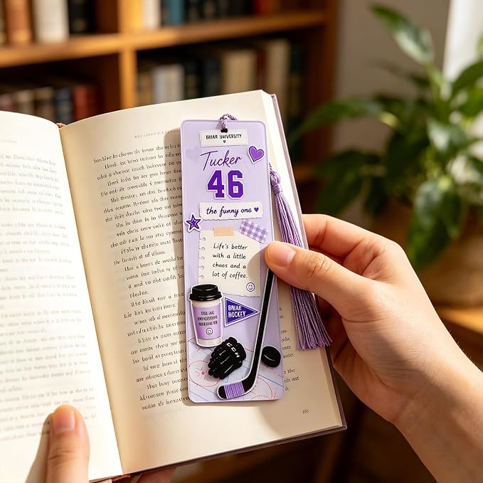 Off-Campus Acrylic Bookmark Set with Tassels, Double-Sided Hockey Romance Bookmarks Featuring Garrett, Logan, Dean & Tucker, Bookish Reader Gift for Romance Book Lovers(5 Piece)