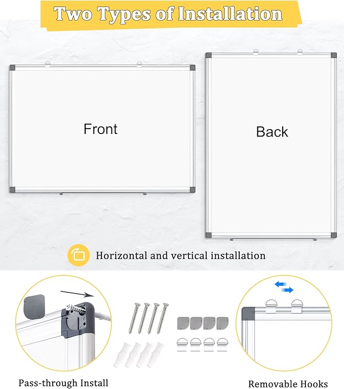Double-Sided Magnetic Whiteboard, 18" x 12" Dry Erase Board Aluminum Frame for Wall, White Board Marker Board for Kitchen, Memo, School, Home, Office