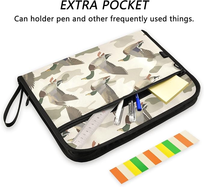 Expanding File Folder Wild Duck Camouflage Accordion File Organizer 13 Pockets Document Organizer with Zipper Labels A4 Letter Office Storage