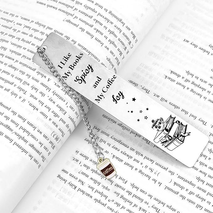 Quimoy Bookmark for Women, Gifts for Book Lovers, Gift for Readers, Cute Cat Bookmark for Readers, Book Loves, Book Club Gifts (I Like My Books Spicy and My Coffee ICY)