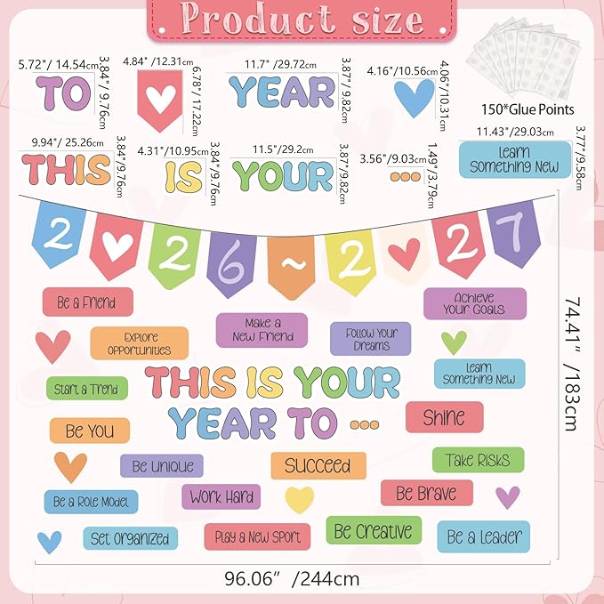 Classroom Bulletin Board Decorations, This is Your Year to Bulletin Board Sets, Growth Mindset Positive Affirmations Wall Decor for Teacher Welcome Back to School Classroom Door Wall Decors