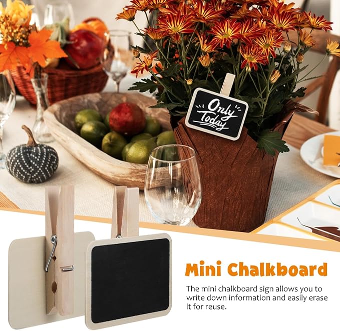Housoutil Mini Chalkboard Signs with Clips 20 Pieces Wooden Food Labels and Photo Clips for Party Buffet Wedding Table Cards Reusable Memo and Note Taking Boards 3.07X2.75X0.59In