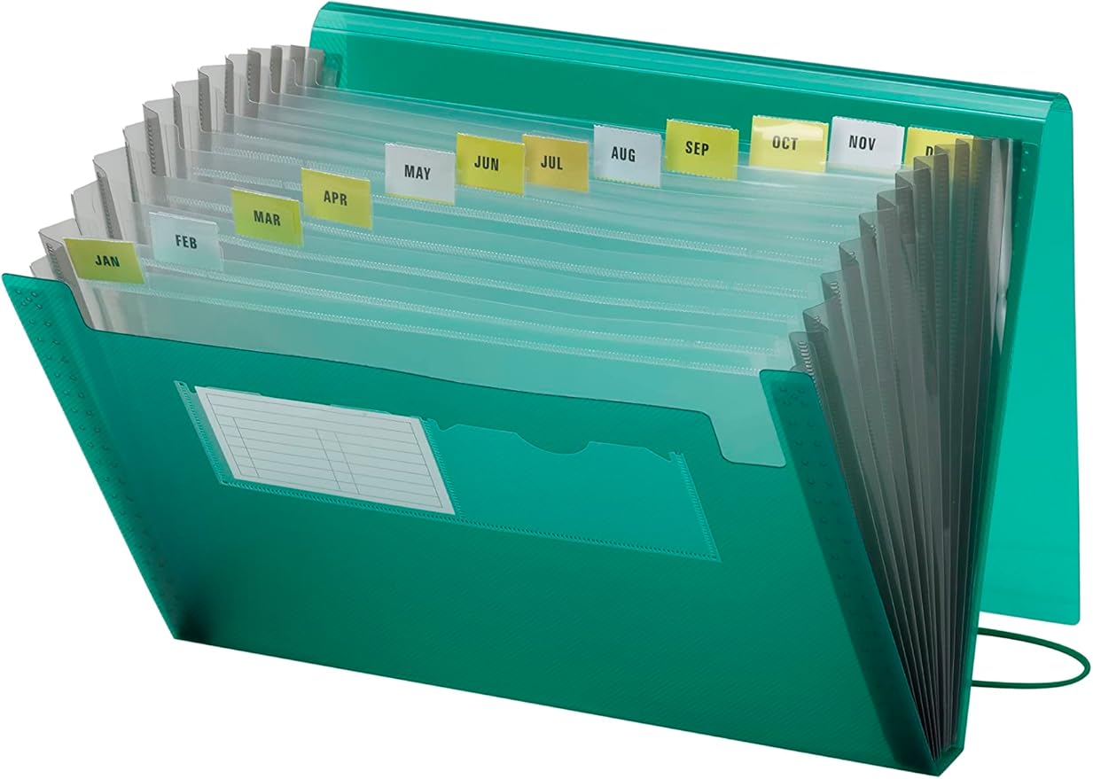 Smead Poly Expanding File, 12 Pockets, Flap and Cord Closure, Letter Size, Green (70878)