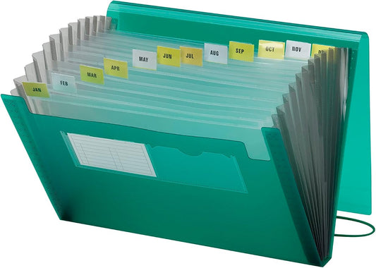 Smead Poly Expanding File, 12 Pockets, Flap and Cord Closure, Letter Size, Green (70878)