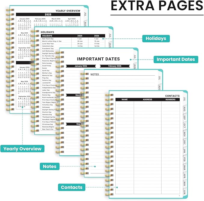 Academic Planner 2025-2026 For Women & Men, Monthly and Weekly Calendar Planner, Jul 2025 - Jun 2026, A4 (8.5" x 11"), Teacher Student Planning Book with Tabs, Ideal for Office School Supplies - Aquamarine